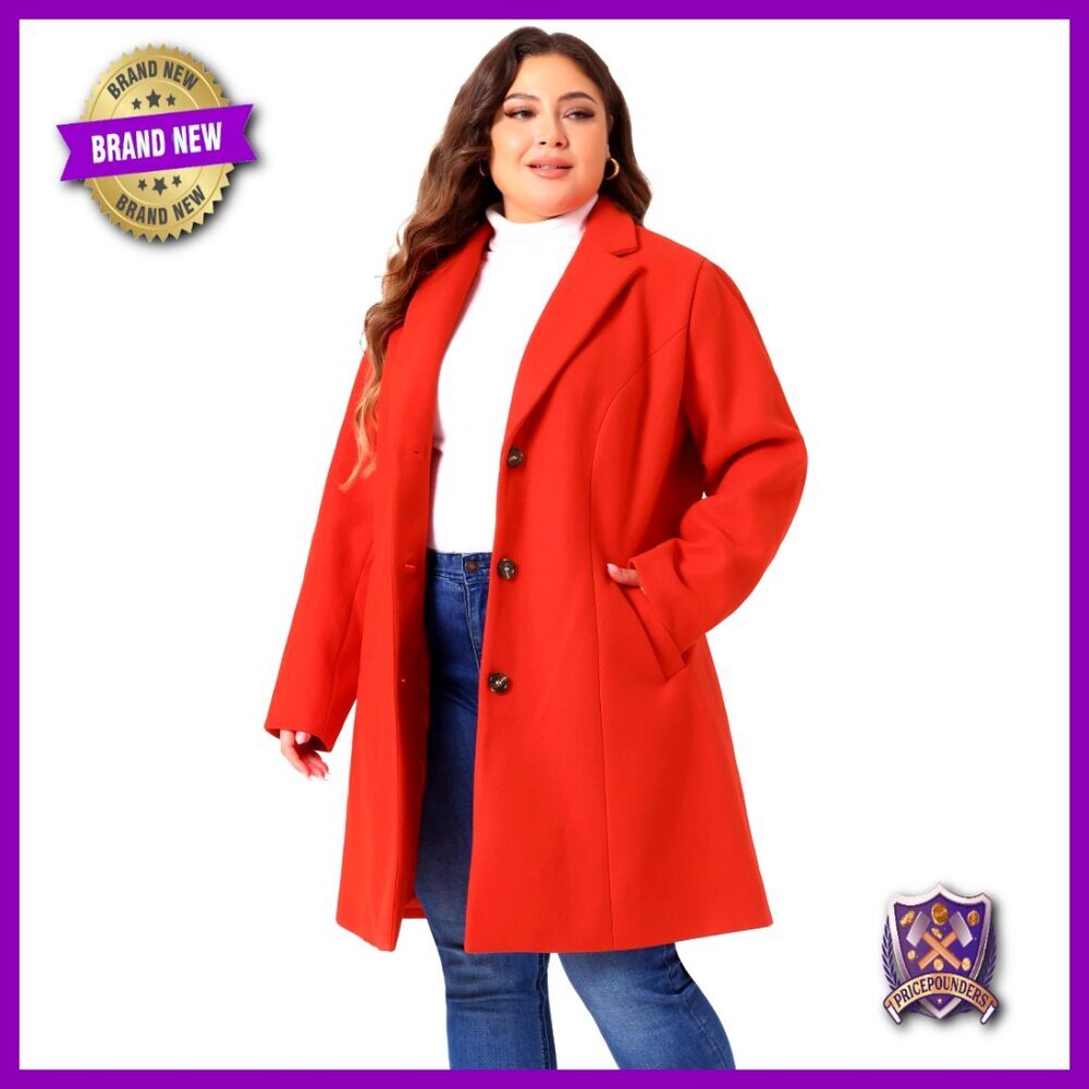 Plus Size Wool Pea Coat Elegant Single Breasted Notched Lapel Winter Outerwear